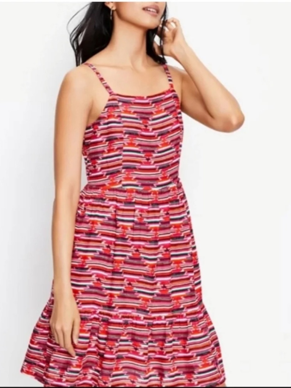 LOFT Red Ikat Sundress | Geometric Print | 100% Rayon | Size 4
